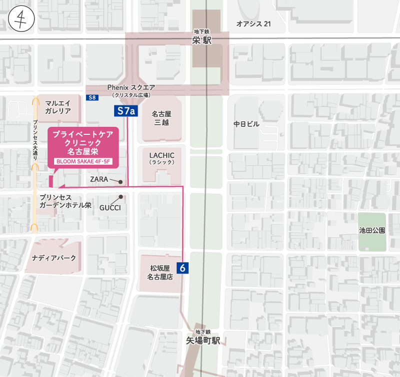 駅から名古屋栄までの3Dマップ